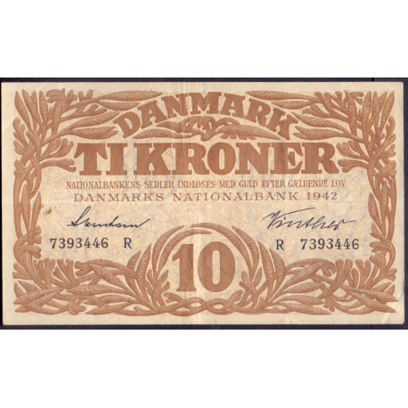 Danmark. 10 kr. Sieg 104 DOP 119 Pick 26 1942 R  VF