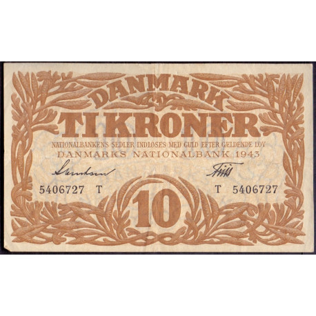 Danmark. 10 kr. Sieg 104 DOP 119 Pick 26 1943 T VF