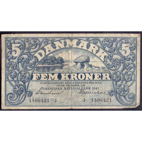 Danmark. 5 kr. Sieg 102 DOP 123 Pick 30 1942 J VF