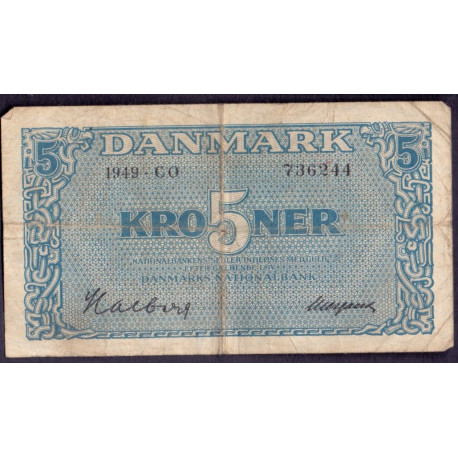 Danmark. 5 kr. Sieg 119 DOP 128b Pick 35b-g 1949 CO. F