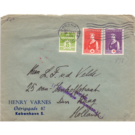1940. Brev til Holland med AFA nr 252,253 og 183 fra København "Postverkehr eingestellt zurück"