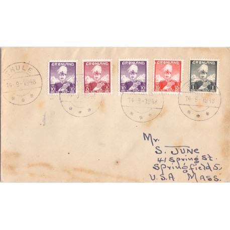 1948. Brev fra THULE til USA med AFA nr 1-2,2x4, 5 stemplet THULE 14.9.1948