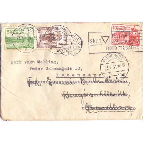 1937. Genbrugsbrev. sendt fra København til Svendborg og tilbage