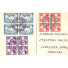 Pearyland Nordgrønland. 4-blokke AFA nr. 4, 26,27 på ekspeditionsbrevkort stemplet. 1.AUG.1948 til Gentofte.