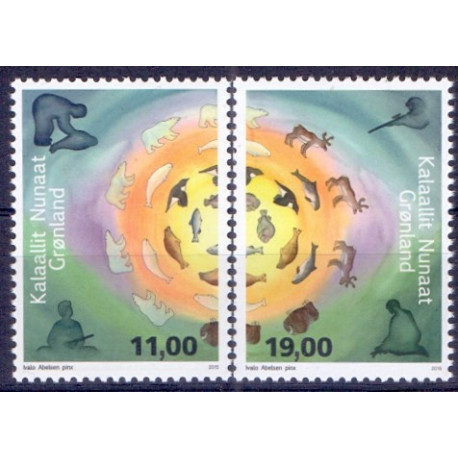 2015. 11,00-19,00 Kr. Fangerliv II. AFA nr. 691-92 postfrisk  stemplet