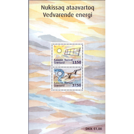 2015. 13,50-37,50 Kr. Vedvarende energi I, i miniark. AFA nr. 716 postfrisk  stemplet FDC