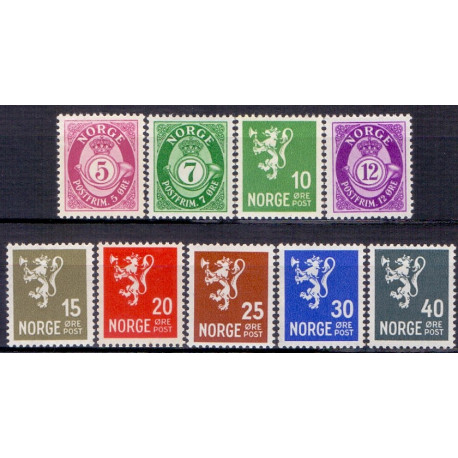 Norge. 1940-41. Dybtryk 5-40 Øre. AFA nr. 216-24 ** (9) st. stemplet postfrisk