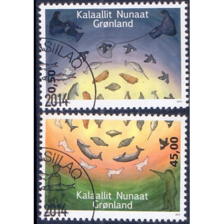 2014. 0,50-45,00 Kr. Fangerliv I. AFA nr. 681-82 postfrisk stemplet