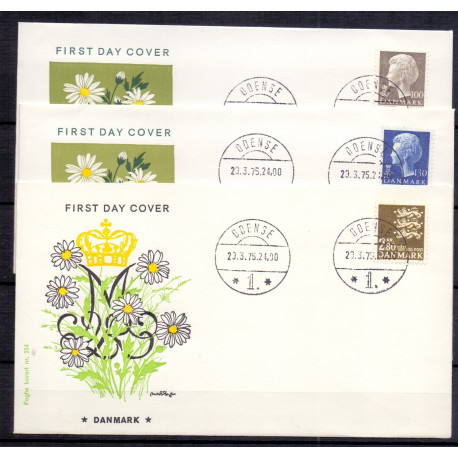 1975. Suppleringsværdier, AFA nr. 585-87 på  FDC med enkeltmærke , 4-blok
