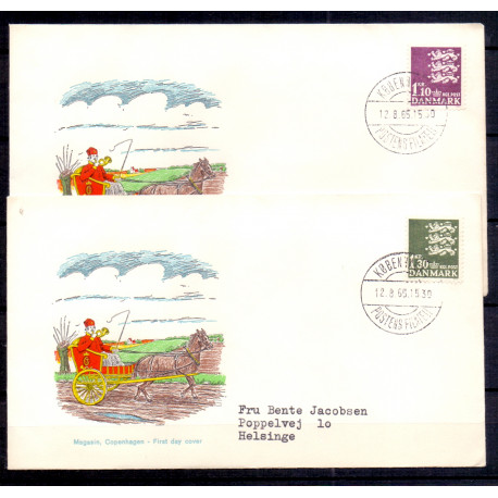 1965. Suppleringsværdier, AFA nr. 436-37 på  FDC med enkeltmærke , 4-blok