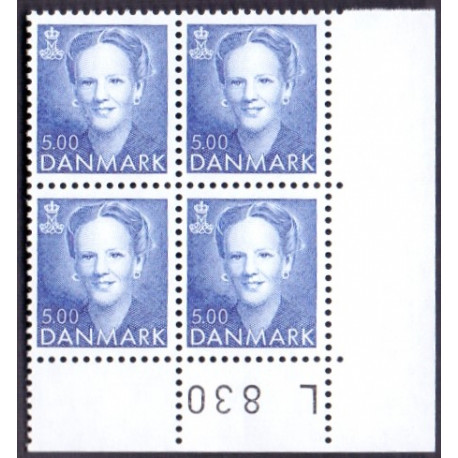 1992. Margrethe AFA nr 1019x Marginal 4-blok med variant