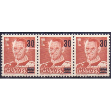 1955-56. Provisorier. 30/25 Øre. 3 stribe med variant AFA nr. 364ax postfrisk   Stemplet FDC