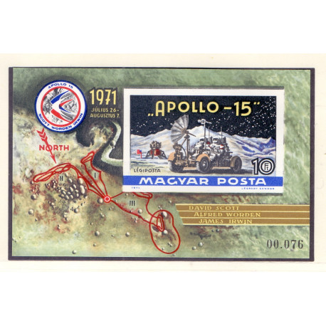 Ungarn/Hungary 1971. Apollo 15. miniark, UTAKKET AFA nr 2654U **