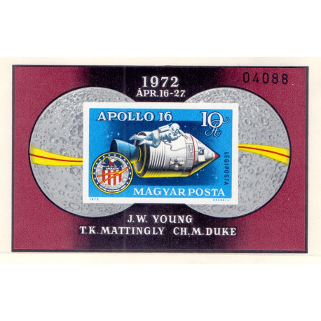 Ungarn/Hungary 1972. Apollo 16,  miniark, UTAKKET AFA nr 2754U **
