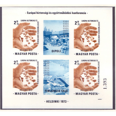 Ungarn/Hungary 1973. Sikkerheds og samarbejde miniark, UTAKKET AFA nr 2826U **