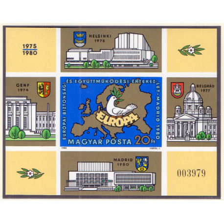 Ungarn/Hungary 1980. Sikkerheds miniark, UTAKKET AFA nr 3349U **