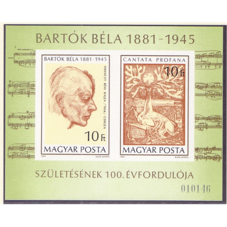 Ungarn/Hungary 1981. Bela Bartoks miniark, UTAKKET AFA nr 3383U **