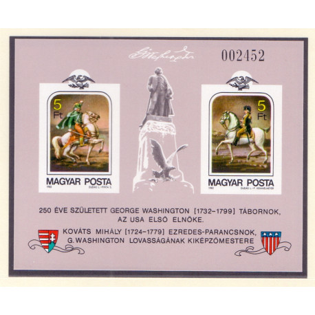 Ungarn/Hungary 1982. George Washington, miniark, UTAKKET AFA nr 3458U **