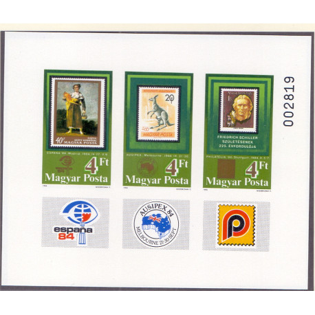 Ungarn/Hungary 1984. Skønne Kunstarter, miniark, UTAKKET AFA nr 3550-56U **