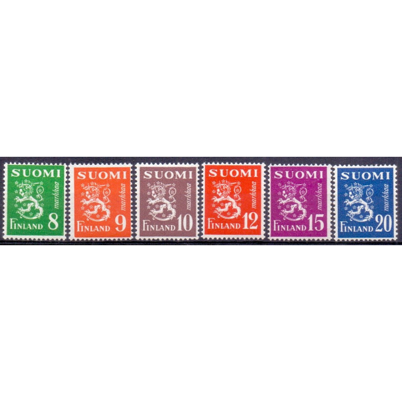 Finland. 1950. Farveændringer og suppleringsværdier AFA nr 385-90 **, postfrisk stemplet FDC
