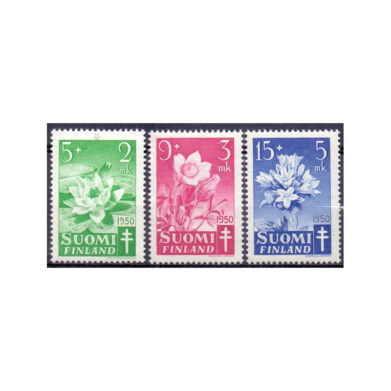 Finland. 1950. Blomster II. AFA nr. 392-94 **, postfrisk stemplet FDC