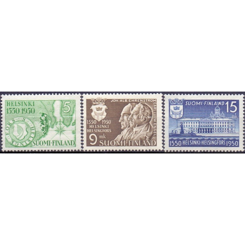Finland. 1950. Helsingfors 400 år. AFA nr. 395-97 **, postfrisk stemplet FDC