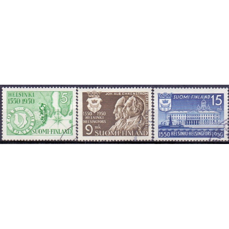 Finland. 1950. Helsingfors 400 år. AFA nr. 395-97 **, postfrisk stemplet FDC