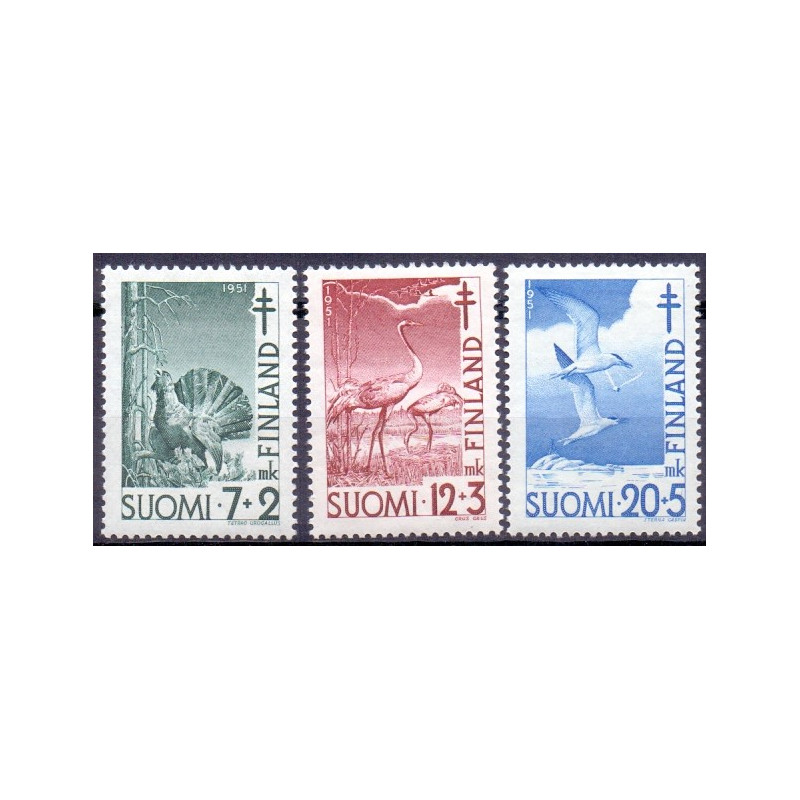 Finland. 1951. Fugle I. AFA nr. 403-05 **, postfrisk stemplet FDC