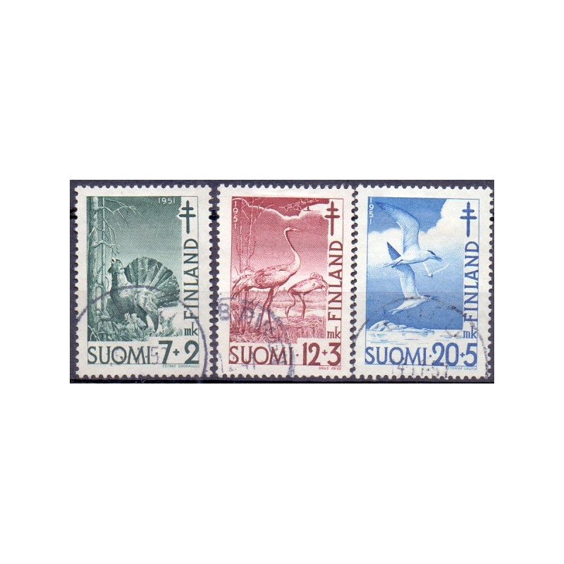 Finland. 1951. Fugle I. AFA nr. 403-05 **, postfrisk stemplet FDC