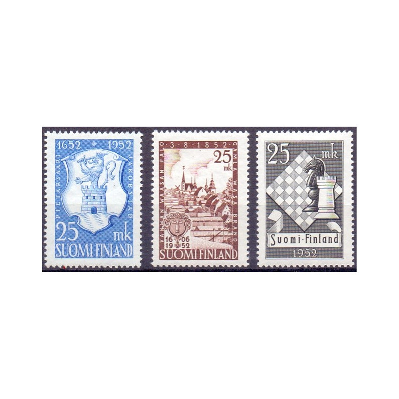 Finland. 1952. Jacobstad, Vasa og Skakolympiade. AFA nr. 417-19 **   , postfrisk stemplet FDC