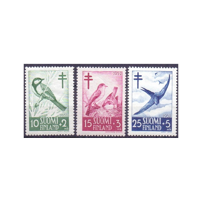 Finland. 1952. Fugle II. AFA nr. 420-22 **   , postfrisk stemplet FDC