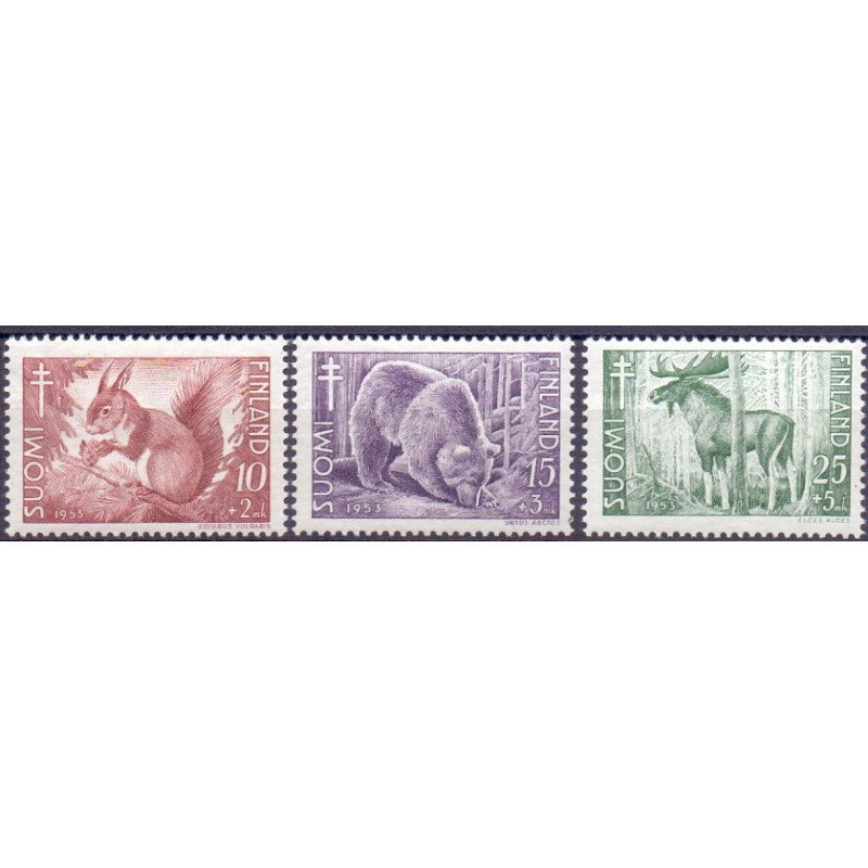 Finland. 1953. Skovdyr. AFA nr. 425-27 **   , postfrisk stemplet FDC