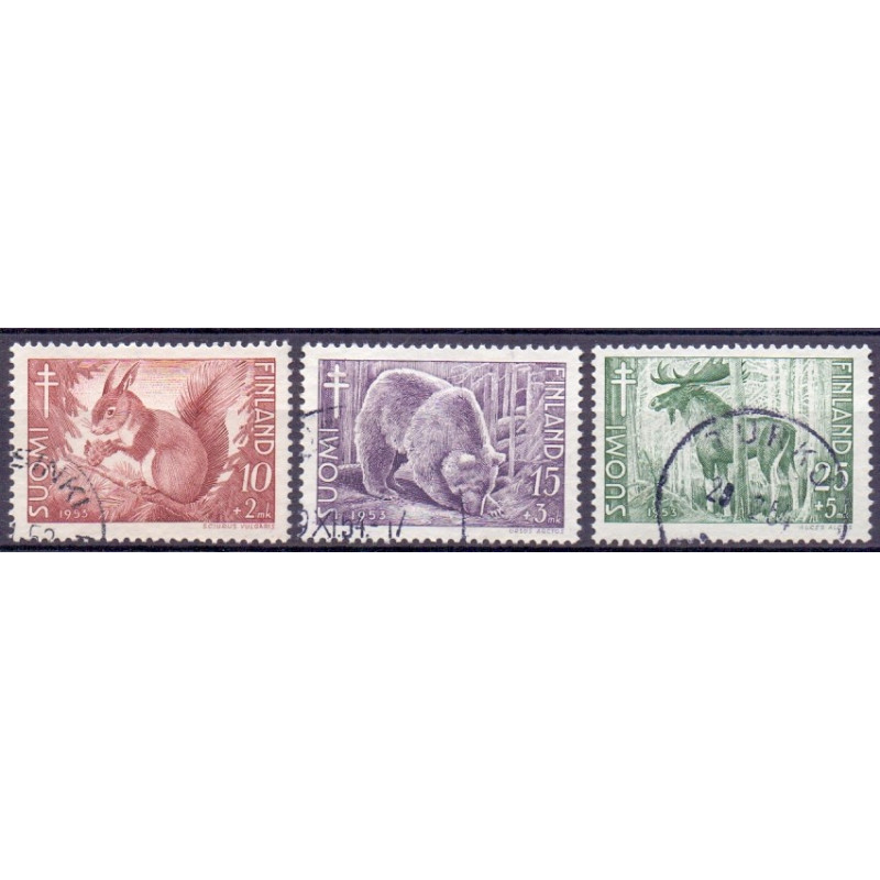 Finland. 1953. Skovdyr. AFA nr. 425-27 **   , postfrisk stemplet FDC