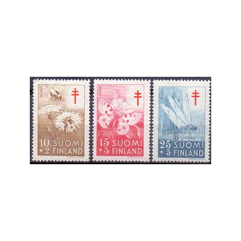 Finland. 1954. Insekter. AFA nr. 441-43 **  , postfrisk stemplet FDC