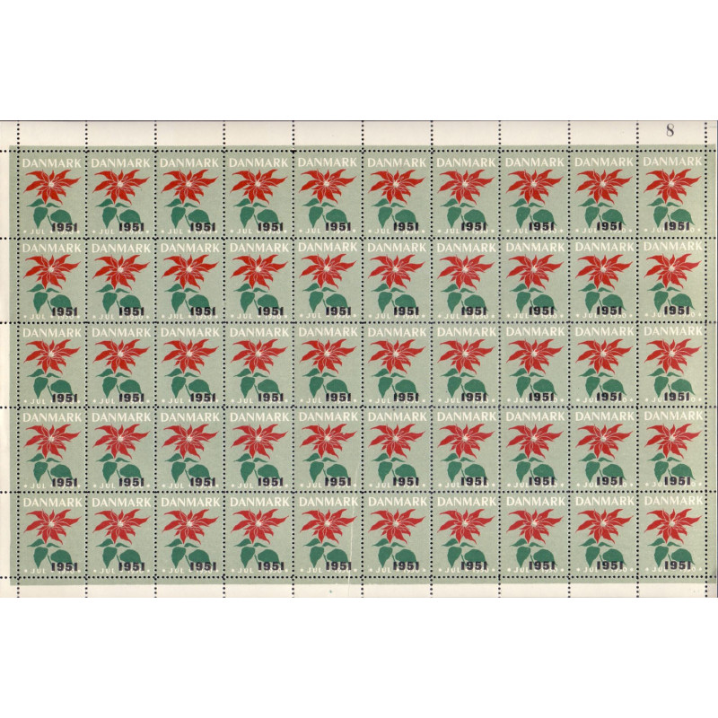 Danmark julemærke 1951/50 i helark foldet
