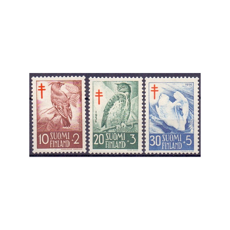 Finland. 1956. Fugle III. AFA nr. 468-70 **    , postfrisk stemplet FDC