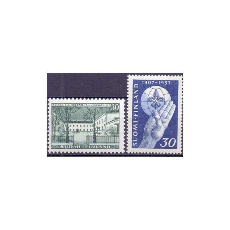Finland. 1956-57. Hospitals og spejderbevægelsens jubilæum. AFA nr. 479-80 **  , postfrisk stemplet FDC