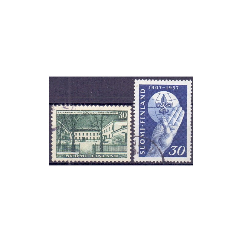 Finland. 1956-57. Hospitals og spejderbevægelsens jubilæum. AFA nr. 479-80 **  , postfrisk stemplet FDC
