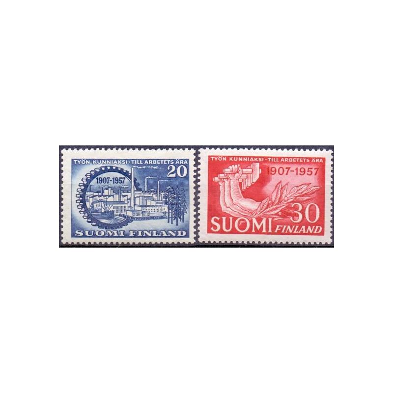 Finland. 1957. Fagbevægelsens jubilæum. AFA nr. 483-84 **  , postfrisk stemplet FDC