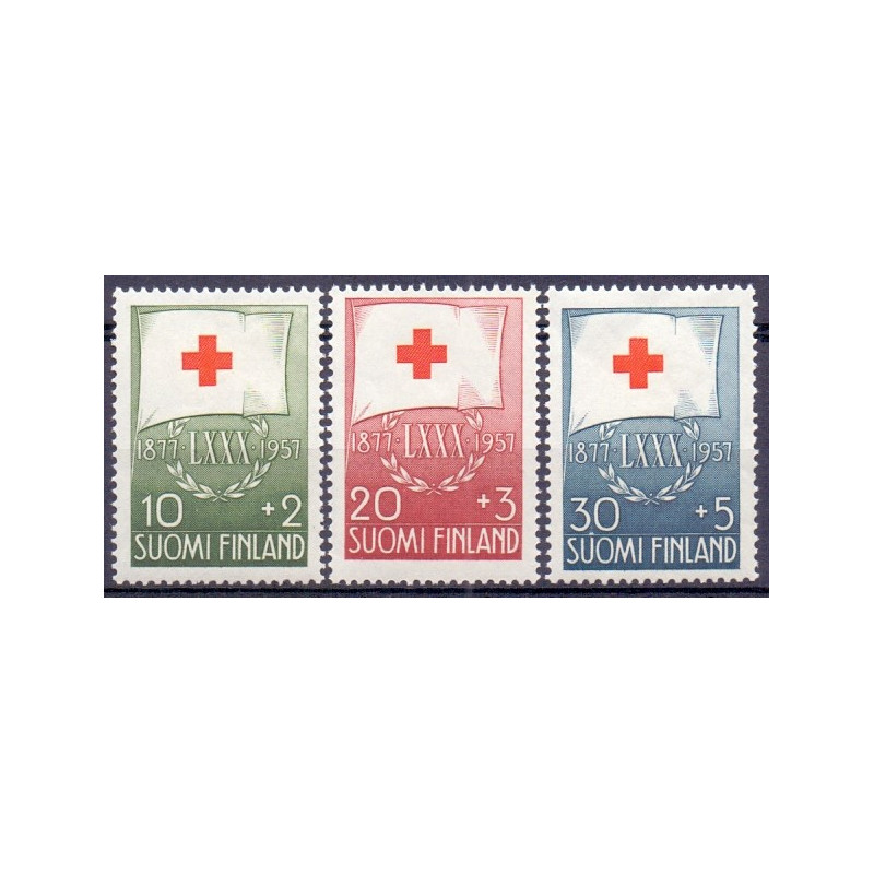 Finland. 1957. Røde Kors. AFA nr. 490-92 **, postfrisk stemplet FDC