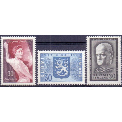 Finland. 1957. Ida Aalberg, Selvstændighed, og  Jean Sibelius. AFA nr. 493-95 **    , postfrisk stemplet FDC