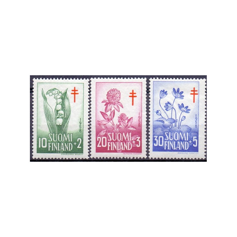 Finland. 1958. Blomster III. AFA nr. 501-03 **   , postfrisk stemplet FDC