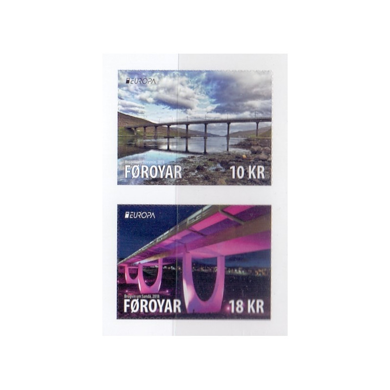 Færøerne. 2018. Europamærker. Broer i parstykke, fra hæfte AFA nr 914E-15E ** , Postfrisk stemplet FDC