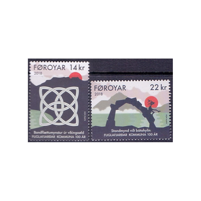Færøerne. 2018. Fuglafjardar kommune 100 år. AFA nr 916-17 ** , Postfrisk stemplet FDC