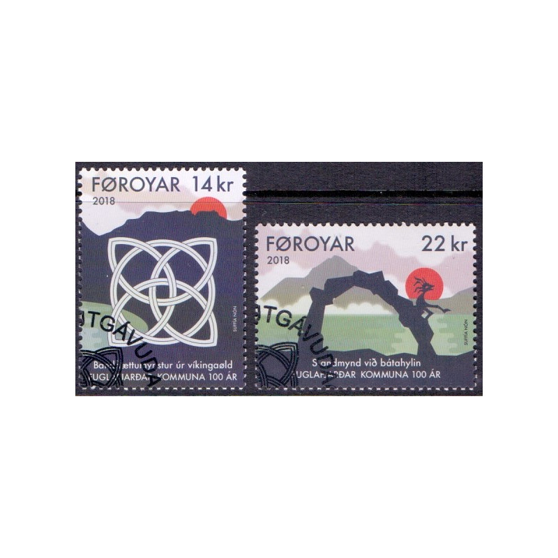 Færøerne. 2018. Fuglafjardar kommune 100 år. AFA nr 916-17 ** , Postfrisk stemplet FDC