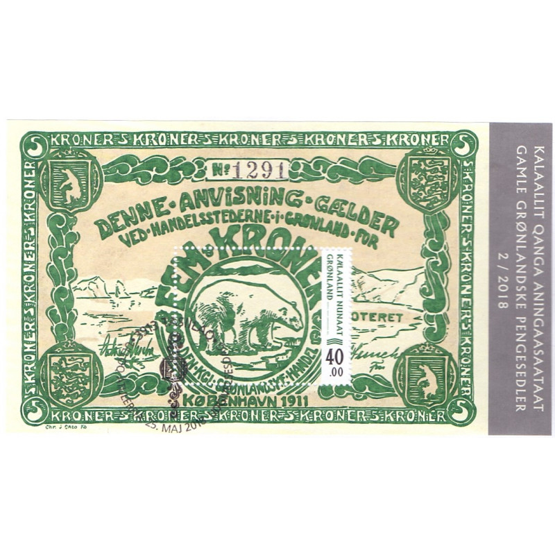 2018. 38-40,00 Kr. Gamle pengesedler II, Miniark. AFA nr. 796-97 **      postfrisk  stemplet FDC