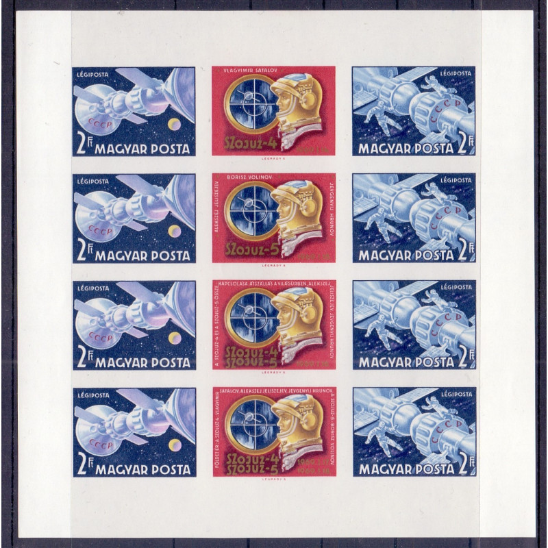 Ungarn.1969. Sojus 4 og 5 Rumflyvninger, UTAKKET ARK. AFA nr 2436-37U **         stemplet