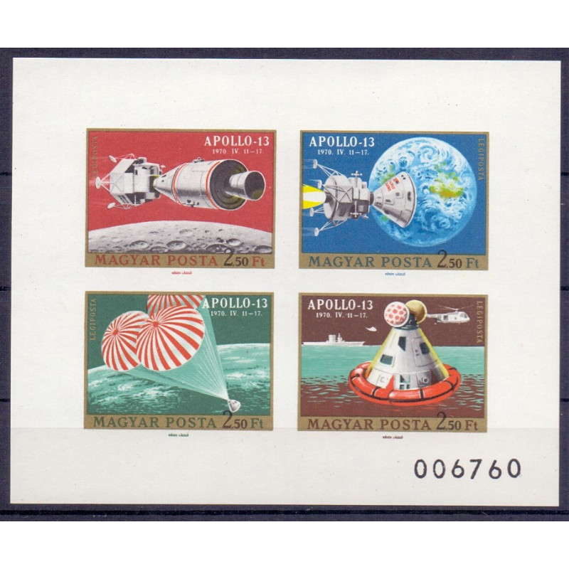 Ungarn.1970. Rumflyvning. Apollo 13, miniark, UTAKKET. AFA nr 2544-47U **      stemplet