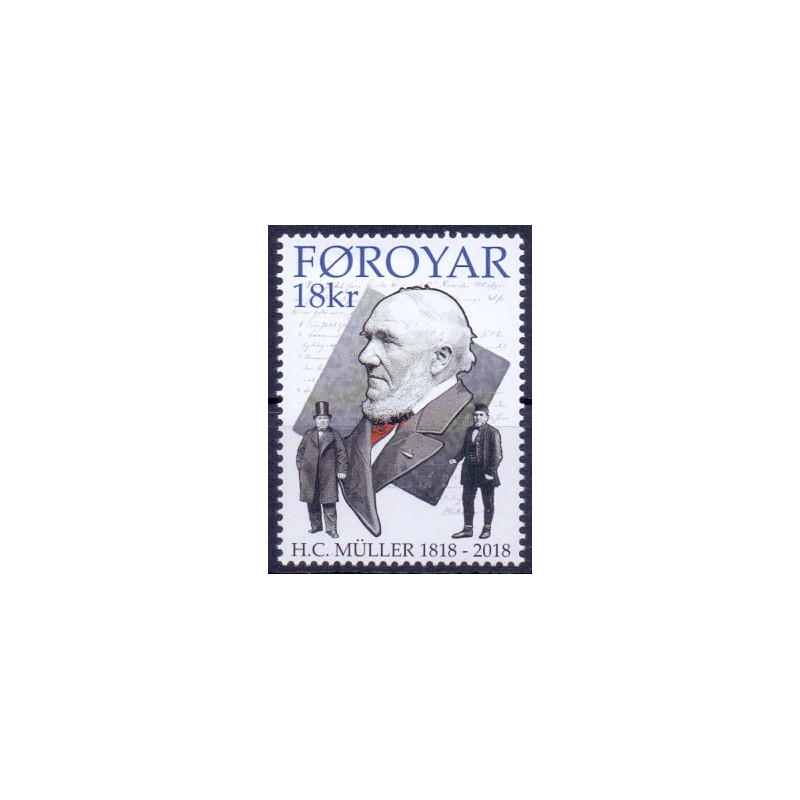 Færøerne. 2018. H. C. Müllers fødsel, AFA nr 904 ** , Postfrisk stemplet FDC