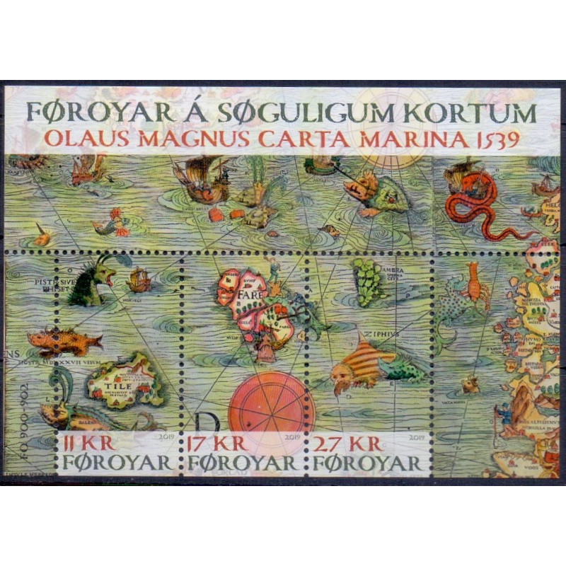 Færøerne. 2019. Olaus Magnus carta, miniark AFA nr. 934 ** , Postfrisk stemplet FDC